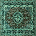 thumbnail image 1 of Ahgly Company Machine Washable Indoor Square Medallion Turquoise Blue Traditional Area Rugs, 4' Square, 1 of 4