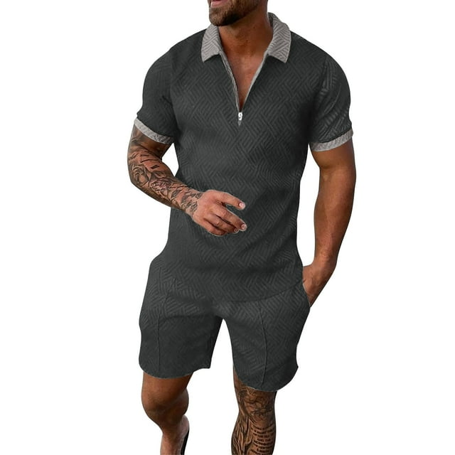 Men's Summer Shirt And Shorts Set Casual 2 Piece Outfit Breathable Comfortable Short Sleeve Tracksuit For Active