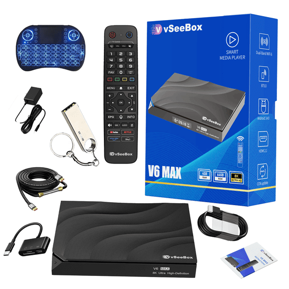 2026 Vseebox V6 Max Wi-Fi6, 8K HDRi Android 14, 4GB 64GB Storage