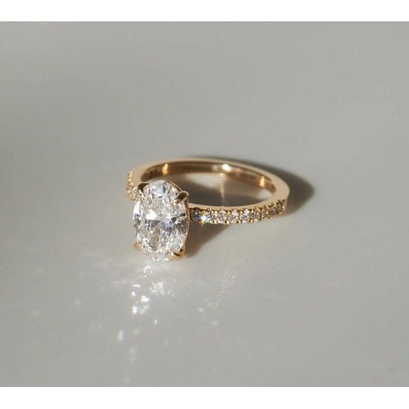 Diiro Elegant Oval Cut Moissanite Diamond Bridal Statement Ring, 14K Vermeil Yellow Gold Pave Band, Wedding Gift