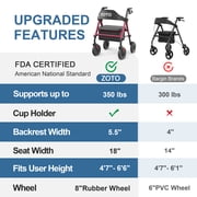 ZOTO Foldable Rollator Walker with Seat for Seniors, Height Adjustable Lightweight Rolling Walker with Sturdy Reinforced Carbon Steel Frame, Red (VR2-RD)