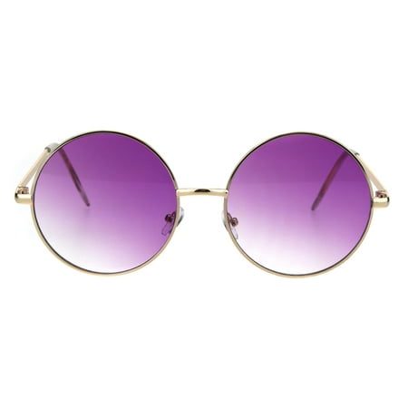 Round Circle Lens Hippie Metal Rim Gradient Sunglasses Gold Purple