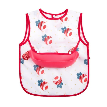 

DRKKJ Children s Detachable Coveralls Baby Meal Bib Waterproof Sleeveless Apron Baby Disposable Meal Pocket --- Red Radishsize 90