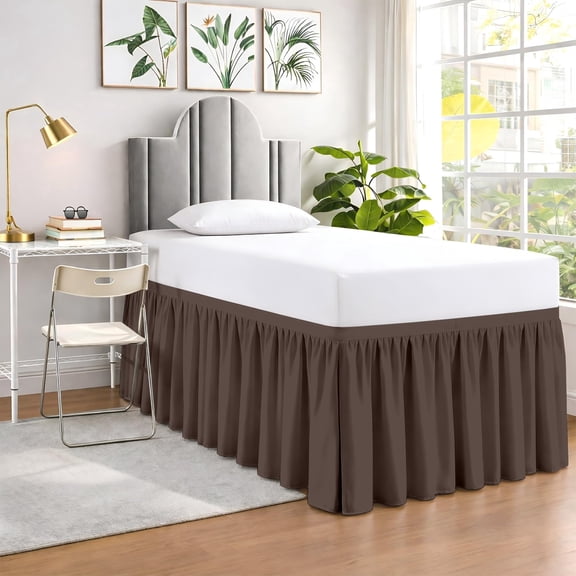 SGI bedding Dorm Bed Skirt Twin XL 32 Inch Drop Length - Chocolate, Ruffled Pattern College Dorm Room Bed Skirts - Split Corner, Easy Care, Wrinkle Free 1800 Series Microfiber Bed Skirt