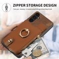 thumbnail image 6 of Decase Wallet Case for Samsung Galaxy A52 5G,Shockproof Rugged Phone Cover With 360° Rotatable Ring Kickstand & Back Zipper Card Pocket Cloth Fabric Hybrid PU Leather,for Women Men - Brown, 6 of 7