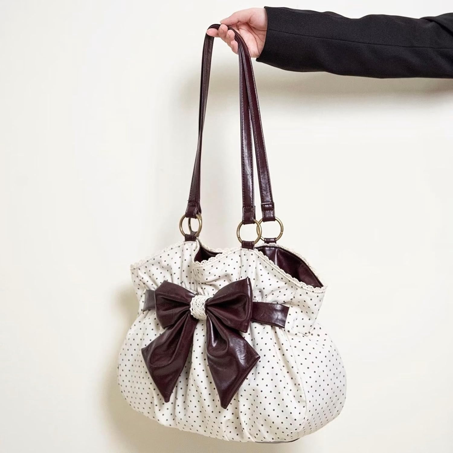 SPEKSEE Polka Dot Purse for Women Vintage Large Capacity Bow HandBag J Fashion Harajuku Gyaru Kawai Whimsical Accessories