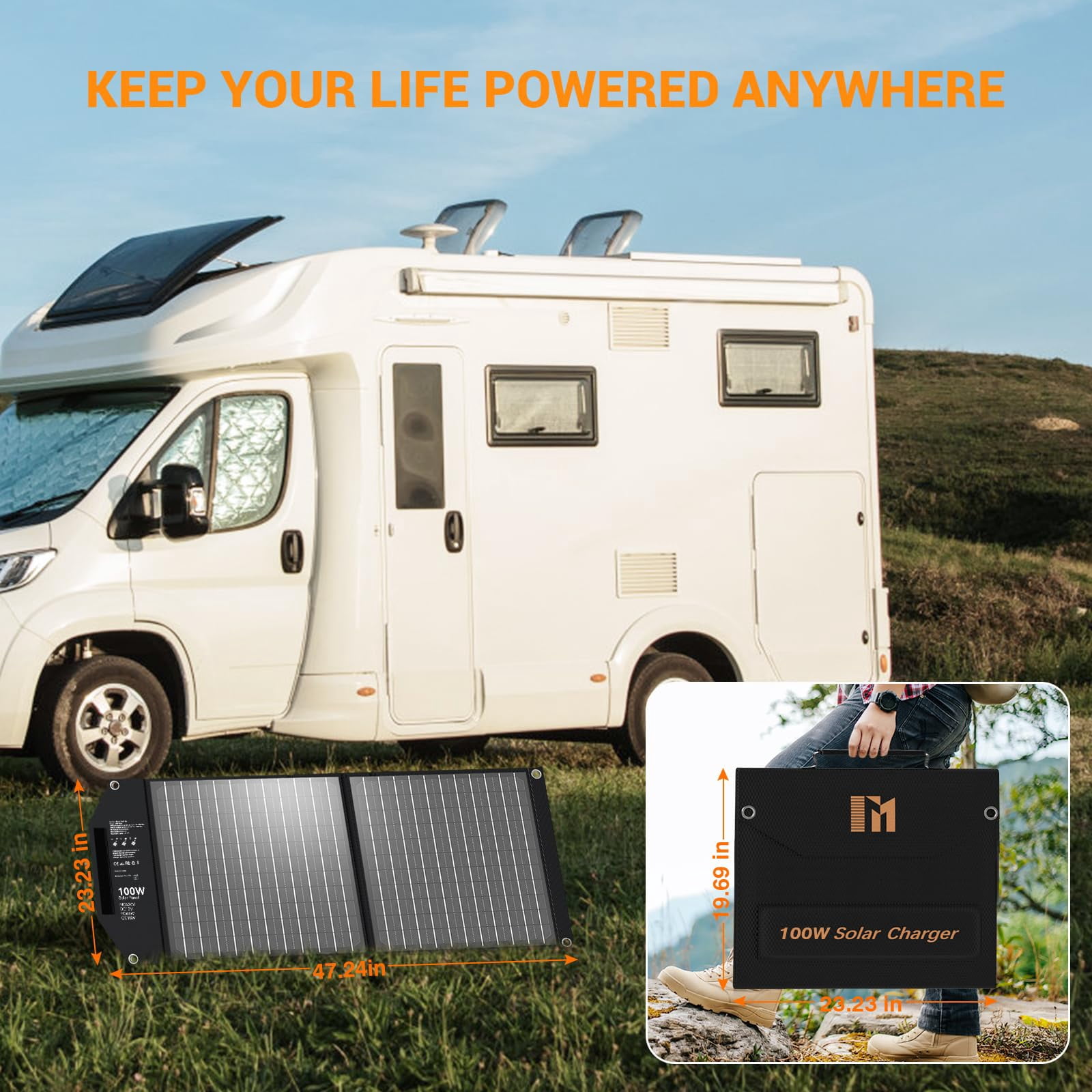 Mesuvida 100W Portable Solar Panel for Power Station Generator Foldable Solar Charger 24V MC4 DC USB-A USB-C Output Fast Charging for iPhone, Tablets, Outdoor Camping Travel, Off The Grid Living