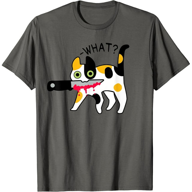 T-Shirt Costume d'Halloween Chat Calico Meurtrier avec Couteau - comme sur L'Image - L