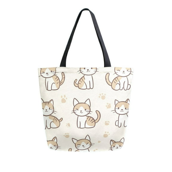 Large opening canvas tote bag, thickened canvas shopping bag, commuter handbag, multi-color available. Cute Cat