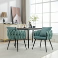 thumbnail image 2 of Blue Modern Velvet Dining Chairs Set of 2 Hand Weaving Accent Chairs Living Room Chairs Upholstered Side Chair with Black Metal Legs for Dining Room Kitchen Vanity Living Room, 2 of 7