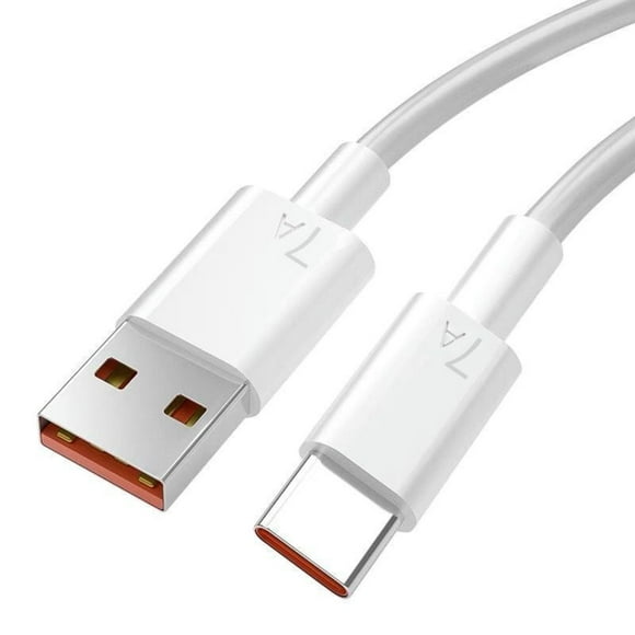 Câble Type C 2 m 7 A 100 W, Charge et Transfert de Données Super Rapides, PVC, Blanc, Compatible avec Appareils Huawei/Xiaomi/Samsung/Type C