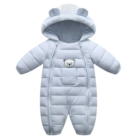 

Baby Boys Girls Teddy Bear Double Zip-up Light Winter Puffrt Hooded Jumpsuit Jacket Romper Down Snowsuit Infant Outerwear Size 0-24M