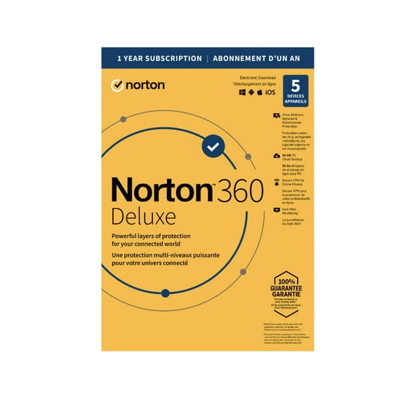 Norton 360 Deluxe (PC/Mac) - 5 Devices - 1-Year Subscription w/Auto Renewal