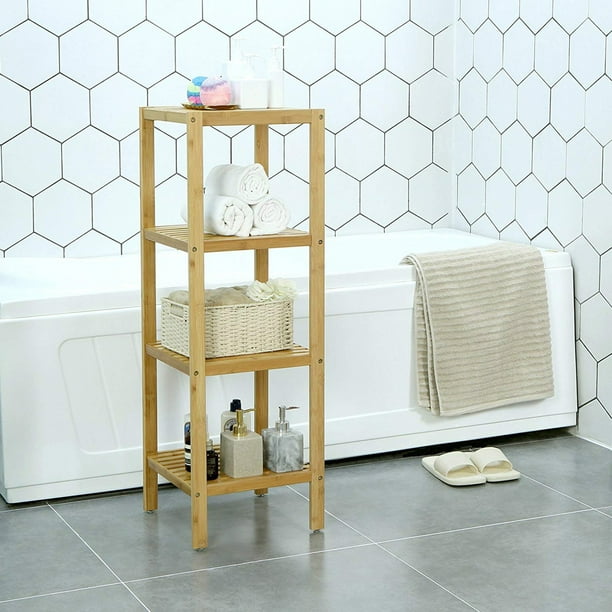 Zimtown Bamboo Shelving Unit Bathroom Corner Rack Shelf Unit Plant