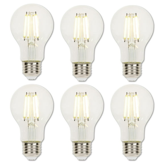 Westinghouse Lighting 5258020 6.5 Watt (60 Watt Equivalent) A19 Dimmable Clear Filament LED Light Bulb, Medium Base, 6 Pack