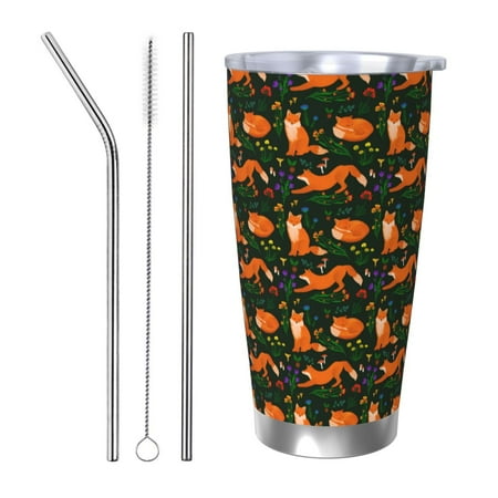 

Salouo Cute Little Foxes Print 20oz Tumbler with Lid Stainless Steel Vacuum Insulated Tumbler Durable Insulated Coffee Mug Thermal Cup with Splash Proof Sliding Lid-Straw Three-piece Set