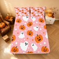 thumbnail image 3 of Homewish Cartoon Ghost Pumpkin Queen Sheets for Girls, Happy Halloween Queen Sheet Sets, Pink Orange White, 4 Pieces (1 Flat Sheet, 1 Fitted Sheet and 2 Pillowcases), 3 of 4