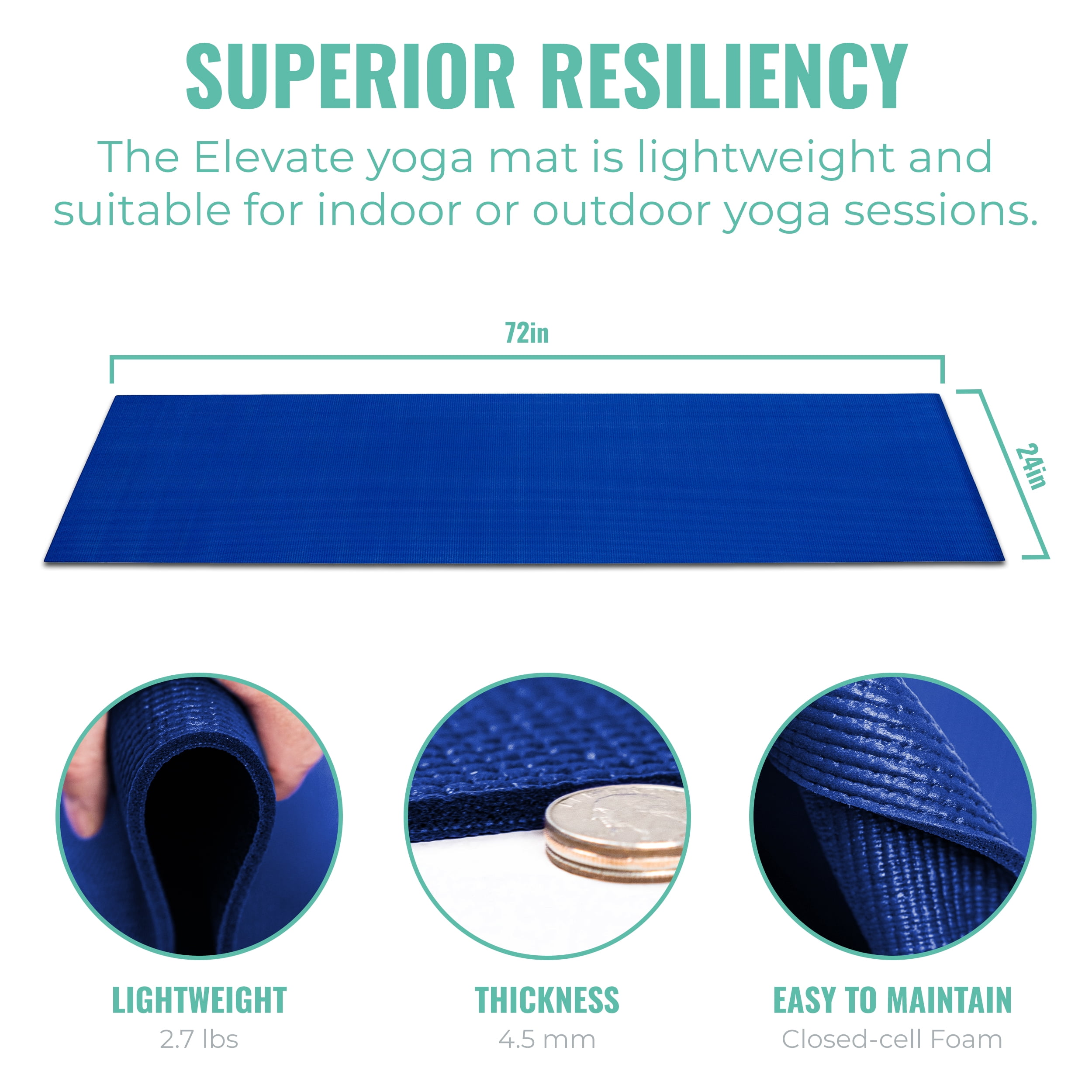Upward Fit Elevate Yoga Mats, 10 Pack, 72" Long x 24" Wide, 4.5 mm Thick, Non-Slip and Easy to Clean Gym Mats for Schools and Studios, Assorted