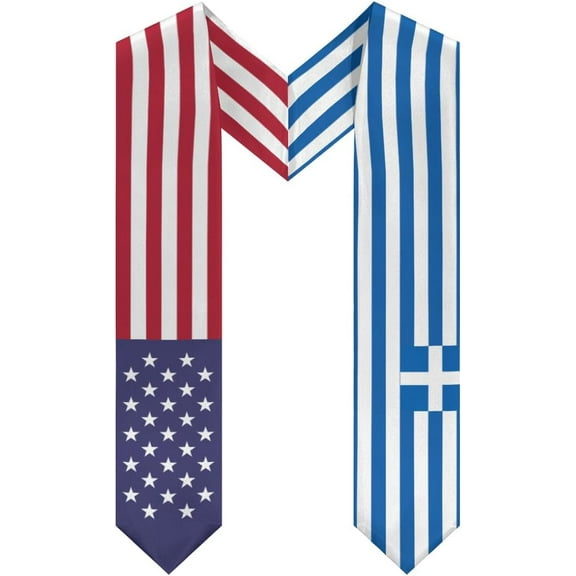 Greece Greek Mix United States Flag Graduation Stole Sash For Study Aboard International Students