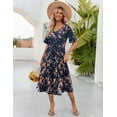 thumbnail image 4 of Zeagoo Women's Summer Dresses Midi Tiered Casual Dress Floral V Neck Ruffle Short Sleeve Flowy Beach Dress with Pockets, 4 of 10