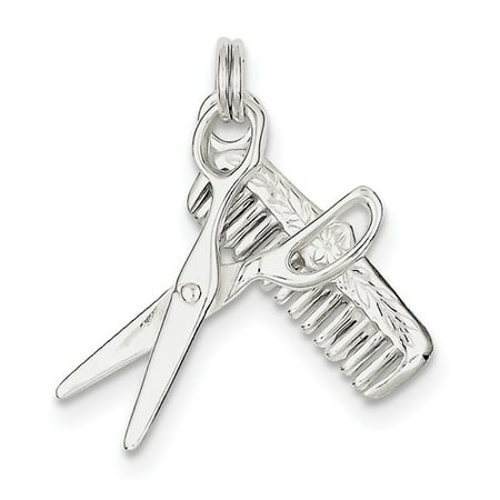 Sterling Silver Comb & Scissor Charm (1in long x 0.6in wide)