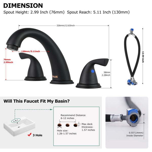 PARLOS 2-Handle Widespread Bathroom Sink Faucet, Matte Black