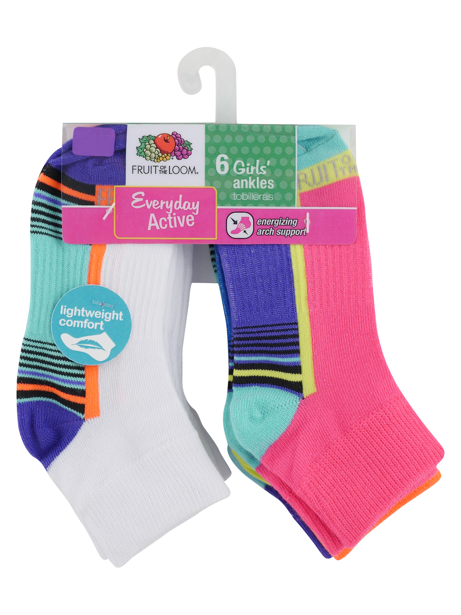 Fruit of the Loom Girls Ankle Socks 6-Pack, Sizes S-L - image 3 of 4