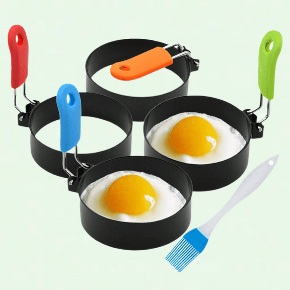 Egg Rings Set of 4, Stainless Steel Round Molds for Frying Eggs, Pancakes, and Bread Shaping