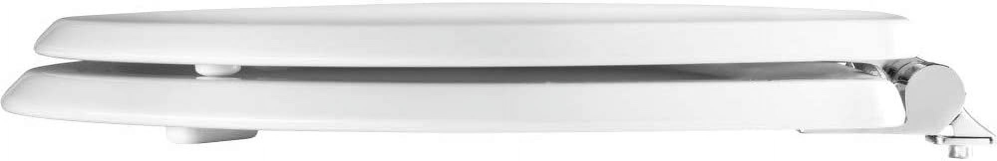 Mayfair Benton® Round Enameled Wood Toilet Seat in White Never Loosens and Soft Close Chrome Hinge
