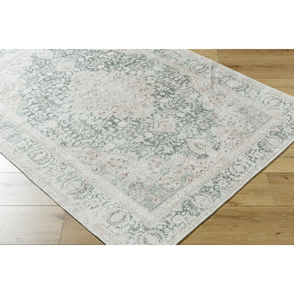 Hauteloom Yanis Living Room, Bedroom Machine Washable Area Rug - Traditional - Medium Green, Cream, Olive - 18" x 18" Sample