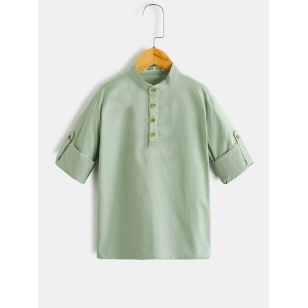

Long Sleeve Boys Button Half Placket Shirt S221905X Mint Green 8Y(50IN)