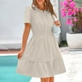 thumbnail image 6 of RYRJJ Women's Casual Dresses Summer Spring V Neck Puff Short Sleeve Sundress Smocked Waist A Line Tiered Mini Dress(Beige,XXL), 6 of 9