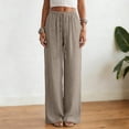 thumbnail image 6 of NIEWTR Linen Wide Leg Pants Woman High Waisted Pull On Button Drawstring Baggy Casual Summer Palazzo Pants with Pockets（Khaki,S), 6 of 9