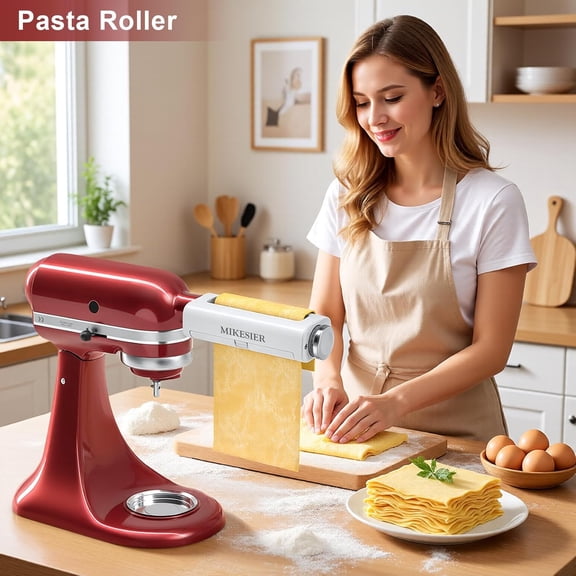 3 Pieces Pasta Maker Attachment for Kitchenaid Stand Mixers, Noodle Maker 3 PCs Set of Pasta Roller Fettuccine Cutter Spaghetti Cutter, Pasta Attachments Accessories with Cleaning Brush