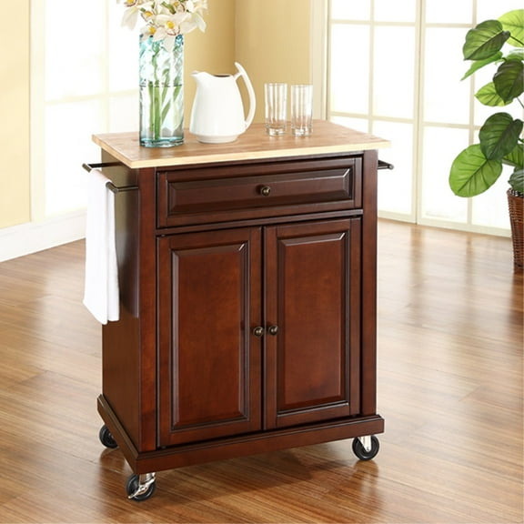 Durable Solid Hardwood Kitchen Island with Elegant Raised Panel Doors and Ample Storage Space - Vintage Mahogany Finish
