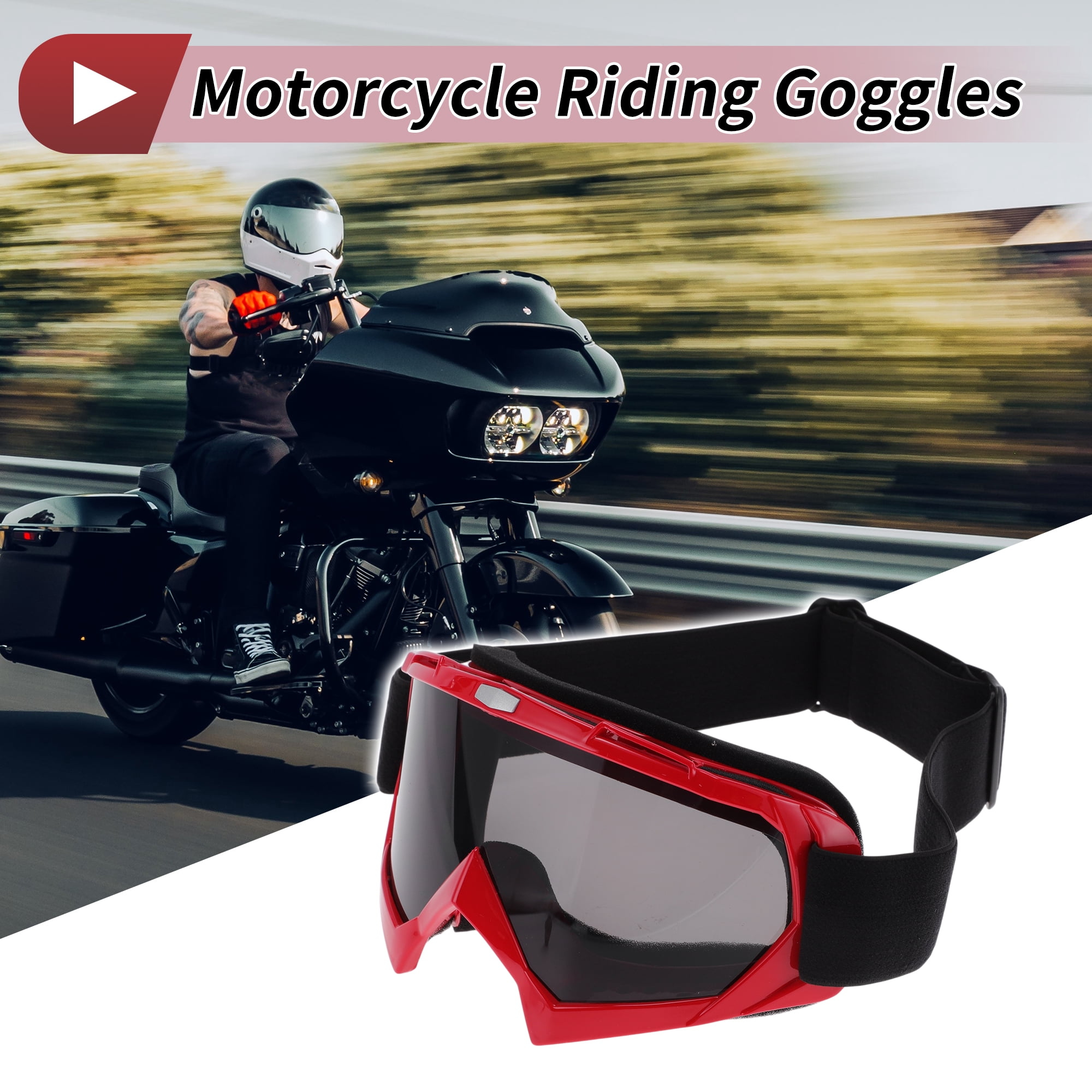 Unique Bargains 1 Set Motorcycle Riding Goggles PC TPU Outdoor Sports Sunglasses for Motocross Dirt Bike ATV Grey Lens Red Frame