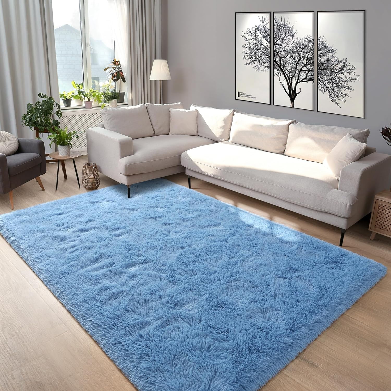 Softlife Super Soft Rug For Living Room Fluffy Rugs For Dorm Room Cute Plush carpet For Bedroom,6' x 9',Cerulean Blue