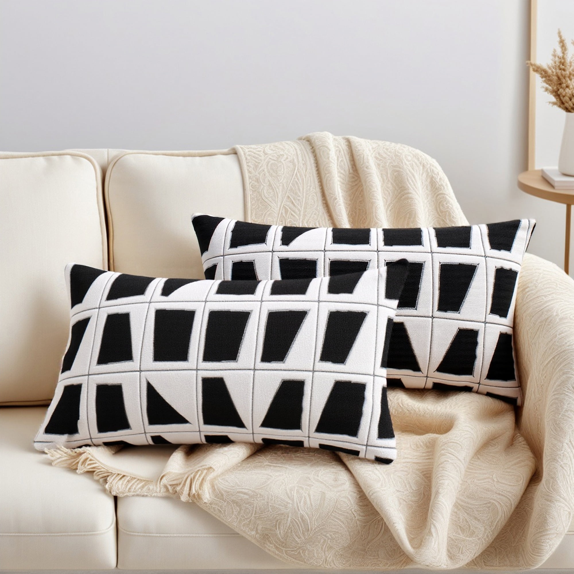Unique Bargains Set of 2 Geometric Soft Plush Cushion Case Pillow Covers 20" x 12" Black