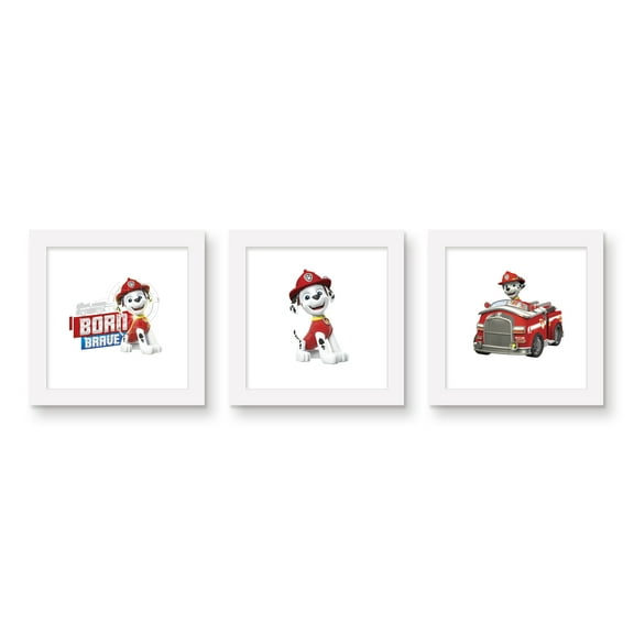 Gallery Pops Nickelodeon PAW Patrol - Marshall Wall Art Bundle (3-Pack), White Framed Version, 12" x 12"