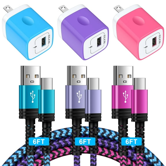 Type C Charger,Fast Charging Block Charger Type C,AILKIN 3PACK Usb Charger Block Plug Adapter 3PCS Usb C Charging Cable 6ft Usb A to Usb C Cable High Speed Phone Charger Cord Android Type C