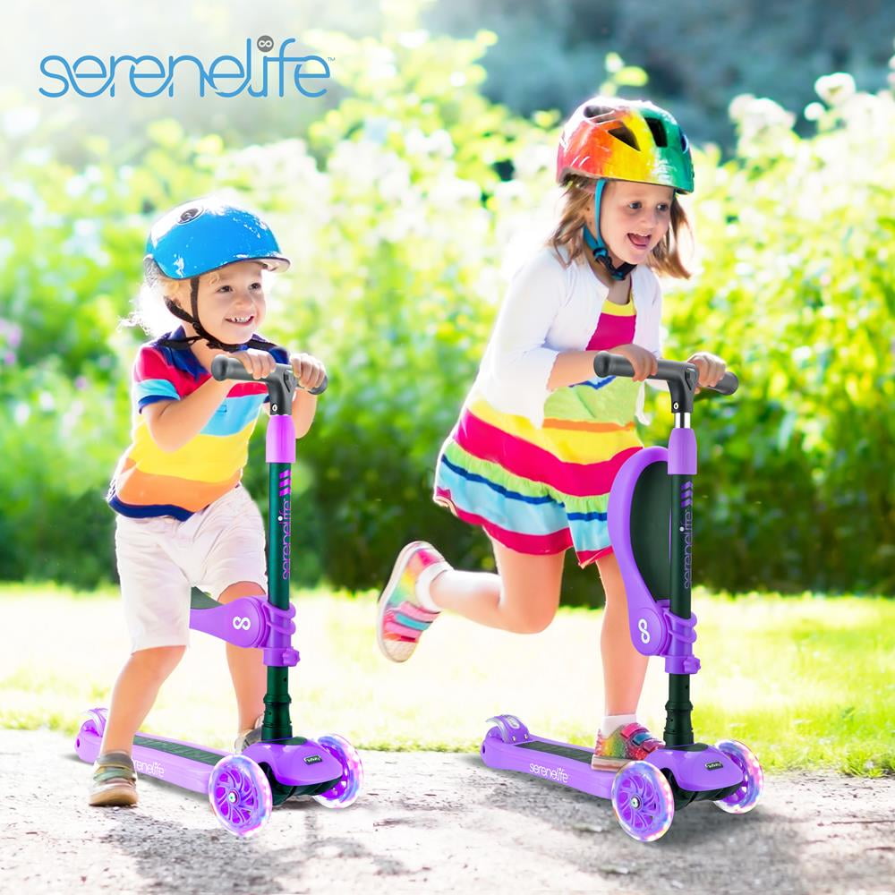 SereneLife 3 Wheeled Adjustable Purple Scooter for Kids - 2-in-1 Sit/Stand Toy Scooters w/ Seat