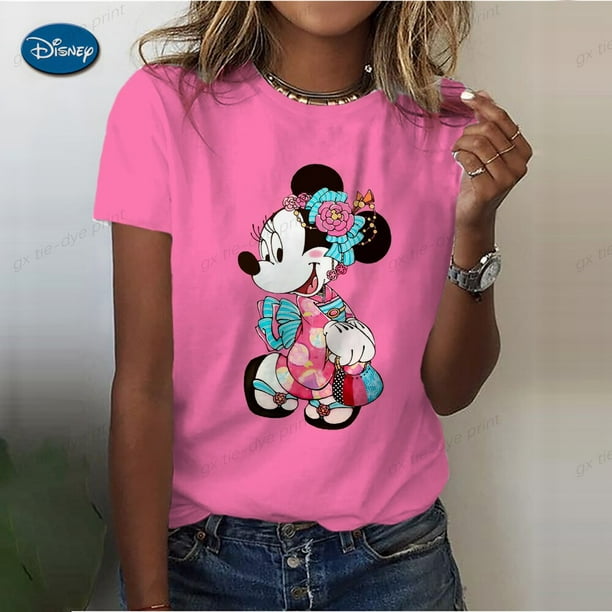 Disney Gold Micky Head Women's Casual Print T-shirt Mickey Mouse High-quality Print Fashion Top Cartoon WholesaleL Gao Jinjia LED