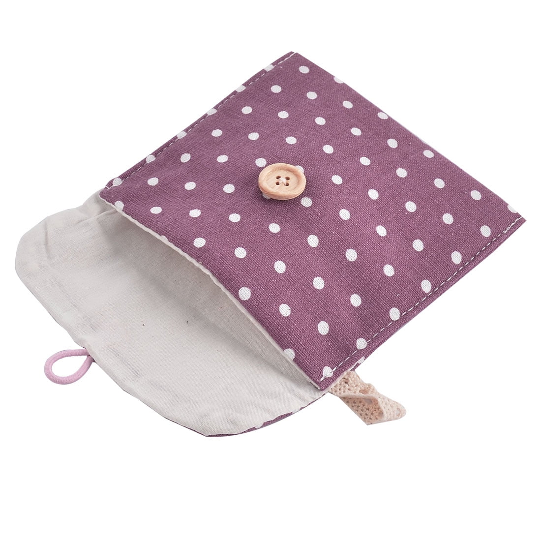 Linen Dots Pattern Button Closure Sanitary Napkin Pad Bag Pouch Purple