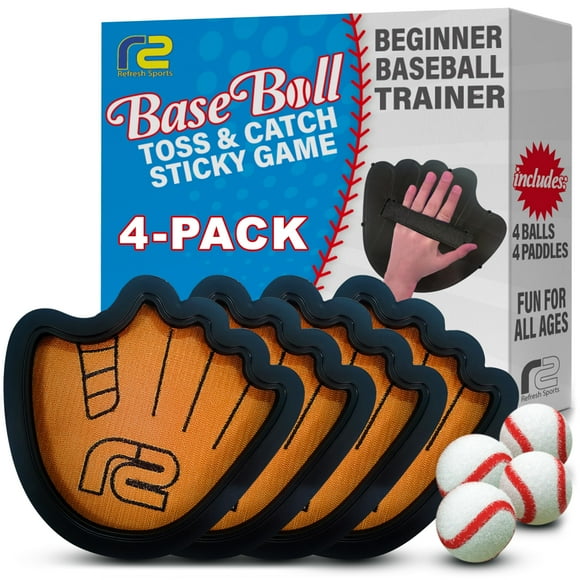 Ensemble de Jeu de Lancer et Attraper de Baseball - 4 Pack - Meilleurs Cadeaux de Jouets pour Garçons et Filles de Tous Âges - Gant de Baseball Amusant pour Débutants - Jeu de Balle Collante et Attraper pour Enfants. O