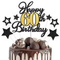 thumbnail image 1 of Cake Topper OffiCreative 60.º cumpleaños negro y dorado con brillo, 1 of 7