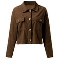 thumbnail image 4 of Fiaer Plus Size Casual Cropped Jackets Women Corduroy Button down Shirt Fashion Comfort Trendy Lapel Collared Tops Brown XXL, 4 of 7