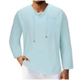 thumbnail image 1 of RXIRUCGD Men's Fashion Fallow Drawstring Solid Color Pockets Long Sleeve V-Neck Tops, Light Blue, Size: 2XL, 1 of 5