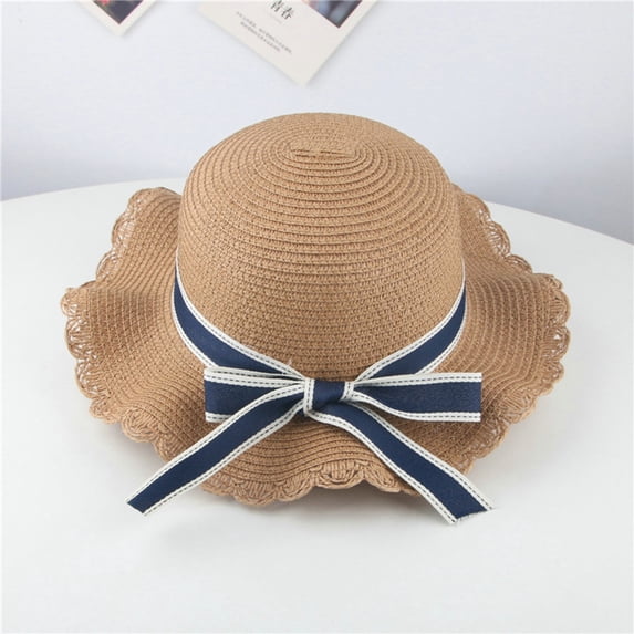 LNMQLPDBS Kids Girl Summer Straw Hat Foldable Ruffle Wide Brim Cap Sun Protection Beach Hats Cut Bowknot Floppy Cap Toddler Girl Gifts Breathable Sun Visor Hats