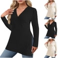 thumbnail image 1 of NJDVHB Chandails en Molleton Sans Capuche pour Femmes, Mode Décontractée Ample Grande Taille Col en V Couleur Unie Fendu Manches Longues, 1 of 5