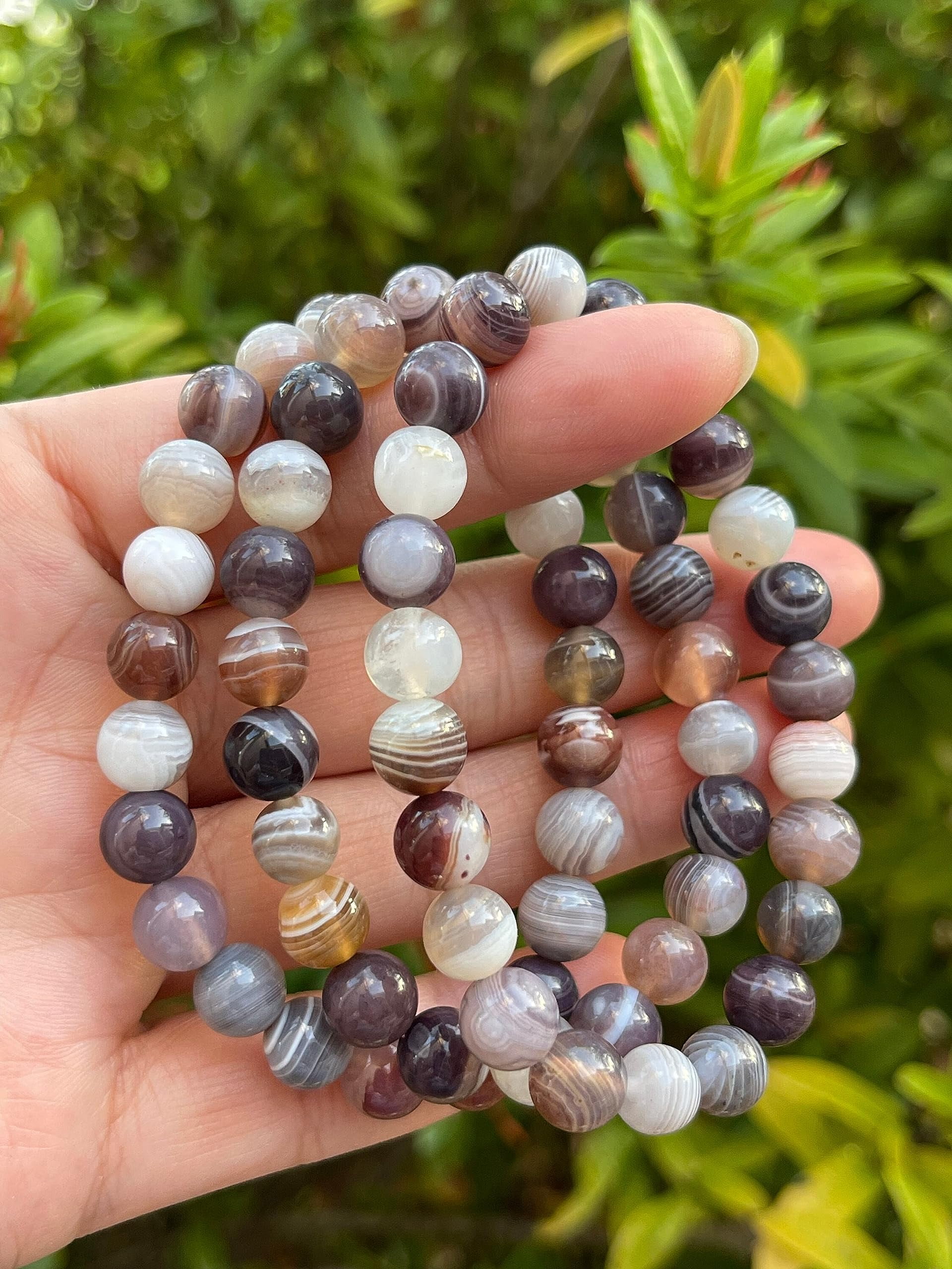 Botswana Agate Crystal Bead Bracelet 8mm, Wholesale Genuine Botswana Agate Stretch Gemstone Bracelet, Gift for Men & Women (3)
